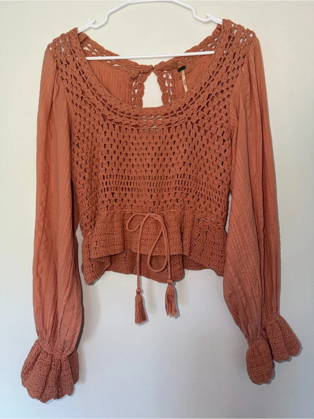 Free People Megan Crochet Open Back Boho Top Dusty Rose Small